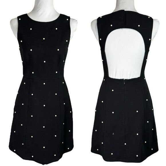 Tibi Dresses & Skirts - Tibi Black Ivory Beaded Mini Dress Size 4 Cutout Back Polka Dot Retro Sleeveless